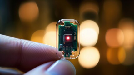 Closeup of a tiny biometric sensor implanted under the skin.