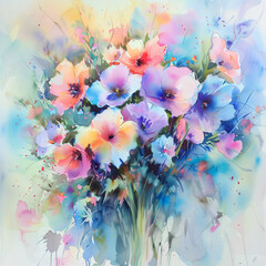 Watercolor painting of a bouquet of flowers