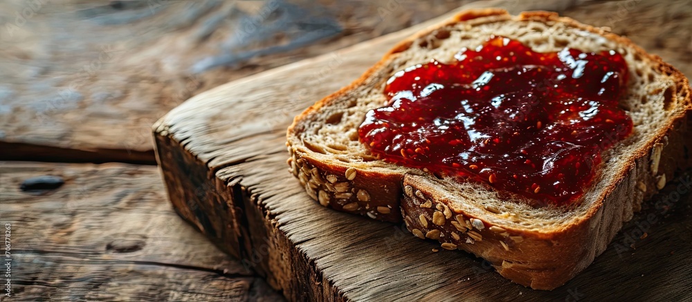 Poster Peanut Butter and Jelly Sandwich on Wheat Bread. with copy space image. Place for adding text or design