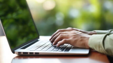 Closeup of a hand typing on a keyboard, with a tab open for an online safety webinar.
