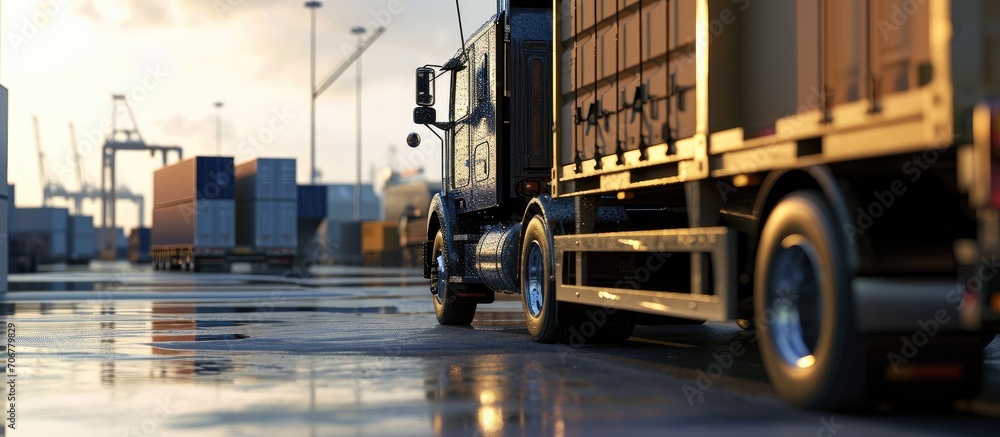 Poster package boxes load with cargo container truck supply chain delivery shipment boxes cargo freight tru