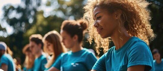 Small group of volonteers working on humanitarian aid project Group of mixed race people working in charitable foundation We love to help other people Generous people helping to poor people