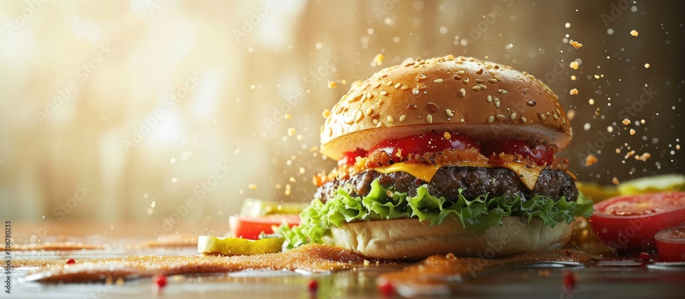 Poster Ultra Smash Burger Real fast food photos. with copy space image. Place for adding text or design