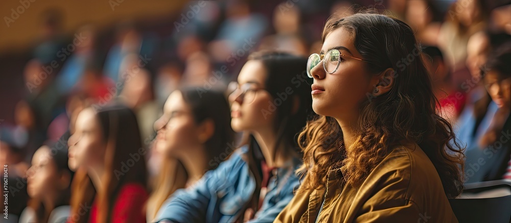 Aufkleber Professor Holding Lecture to a Multi Ethnic Group of Students Smart Young People Studying at the University. with copy space image. Place for adding text or design