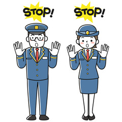 制止する女性駅員と男性駅員
