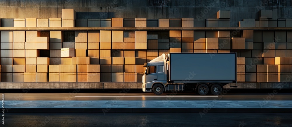 Poster package boxes load with cargo container truck supply chain delivery shipment boxes cargo freight tru