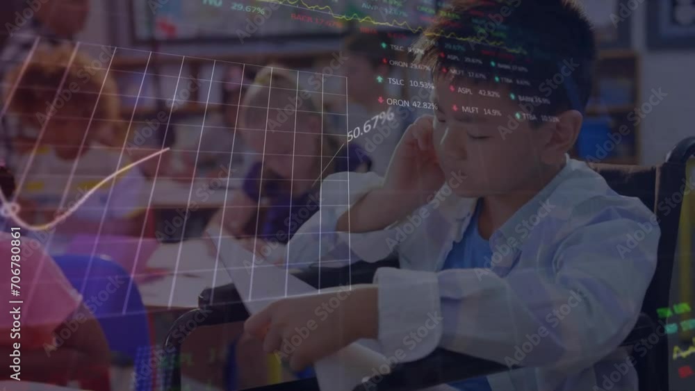 Poster animation of statistics and data processing over diverse school children in classroom