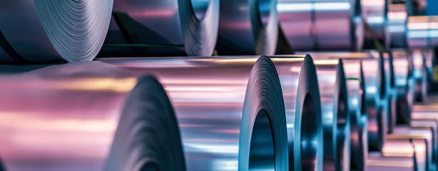 Fotobehang Rolls of galvanized sheet steel in the factory. Large rolls of metal coils in the warehouse.  © Viks_jin