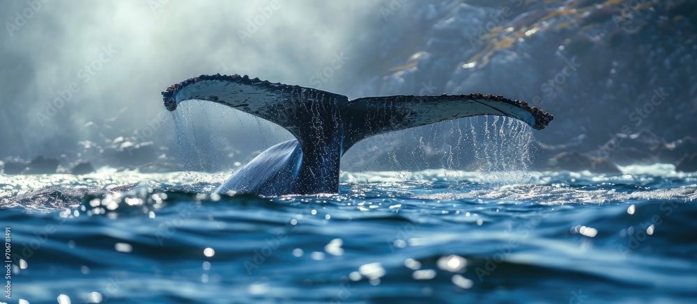 Aufkleber tail of the humpback whale megaptera novaeangliae mexico sea. with copy space image. place for addin