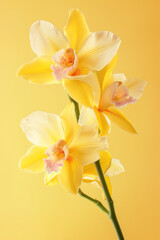 Yellow Orchid flower soft elegant vertical background, card template