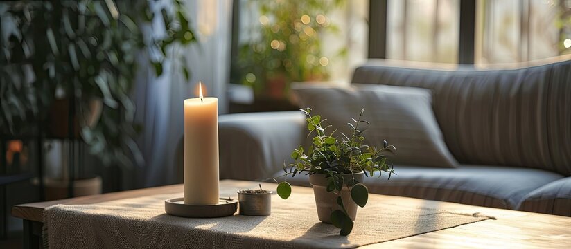Scandinavian candle holder for decoration Coffee table decorated Living room Home decoration Scandinavian design Product design Apartment decor Comfortable and Cozy White Candle Morning time