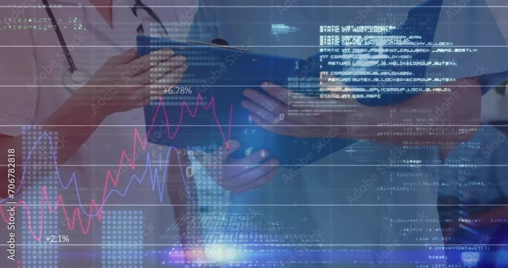Aufkleber animation of data processing over diverse doctors