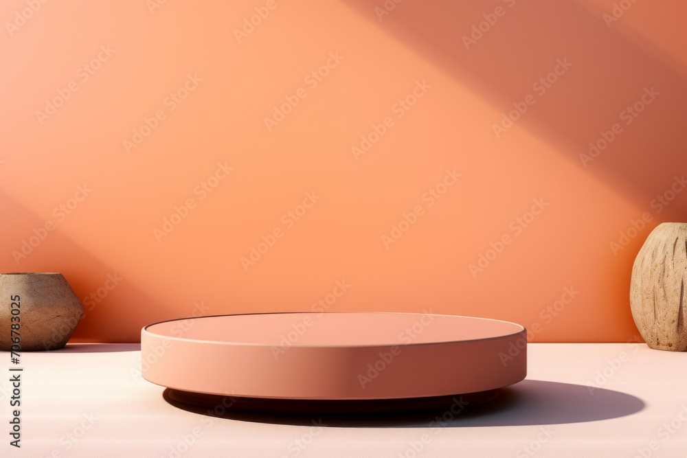 Poster mockup in trendy peach fuzz colors. background with selective focus and copy space