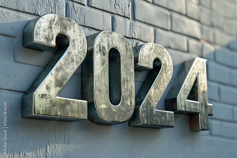 Aufkleber numbers 2024 on the wall. background with selective focus and copy space