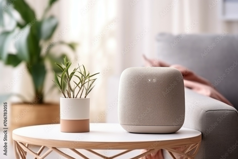 Poster smart speaker. background with selective focus and copy space