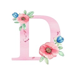 Watercolor cottagecore alphabet letter D