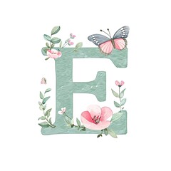 Watercolor cottagecore alphabet letter E