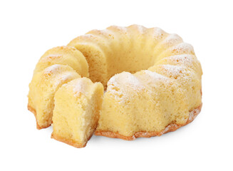 Delicious freshly baked sponge cake isolated on white