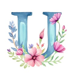 Watercolor cottagecore alphabet letter U