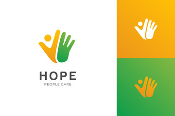 Obraz premium People hand care logo icon design with hope hands graphic symbol for life care, Charity logo, safe kids vector logo template