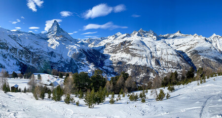Winter mountain landscape, the Alps as seen in Switzerland.
