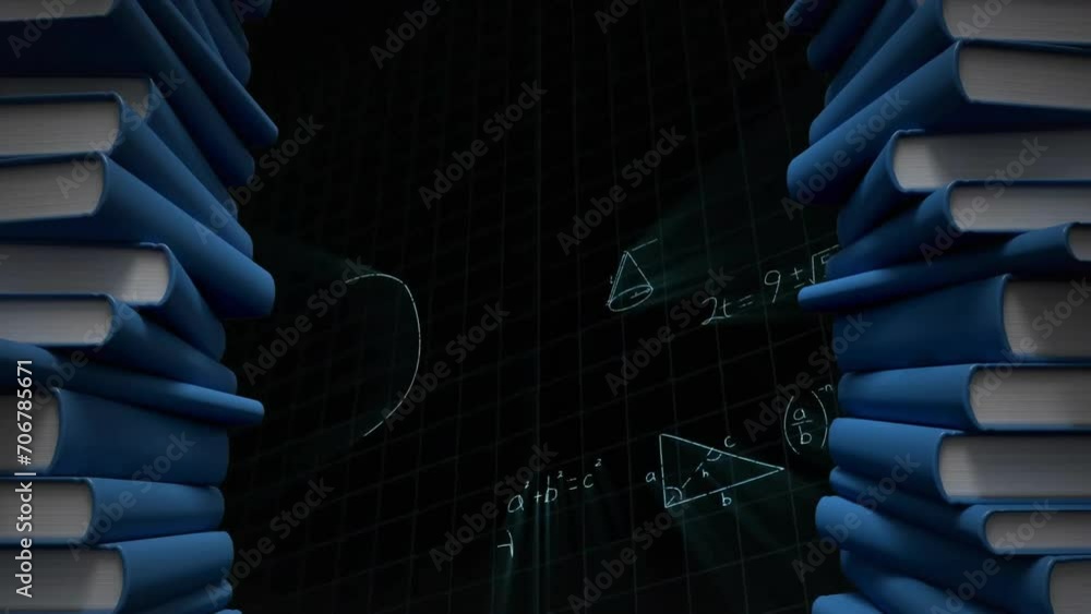 Poster animation of mathematical data processing over books