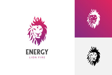 abstract lion head fire energy logo icon design. powerful animal strength vector illustration logo template - obrazy, fototapety, plakaty