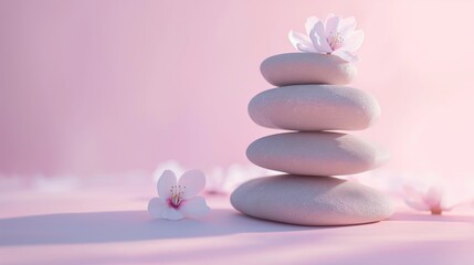 zen stones and pink orchid with copy space