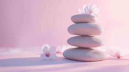 Foto op Canvas zen stones and pink orchid with copy space © NAITZTOYA