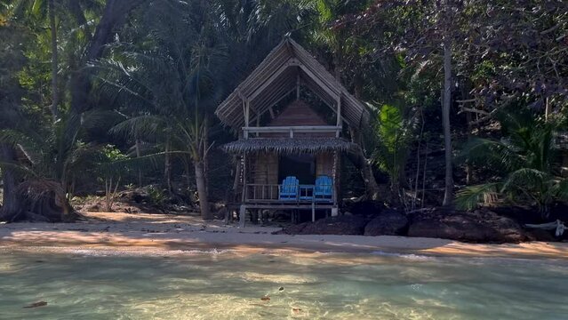 wooden hut bamboo bungalow on the beach of Koh Wai Island Trat Thailand is a tinny tropical Island near Koh Chang. 