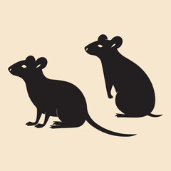 rat & mouse set black silhouette vector