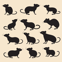 rat & mouse set black silhouette Clip art vector