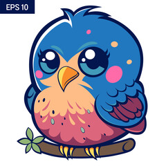 cute little baby bird catoon illustration, animal nature concept isolated flat, comic line art, digital artwork for prints professional file quality.