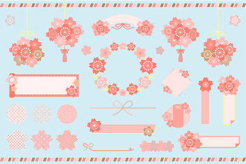 桜のフレームとフラワーボールのベクターイラストセット／文字なし