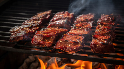 char-grilled marinated BBQ Korean short ribs on a barbecue grill