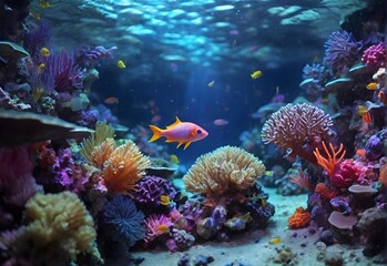 Obraz na płótnie Canvas Ornamental fish on the beautiful sea bottom with coral reefs