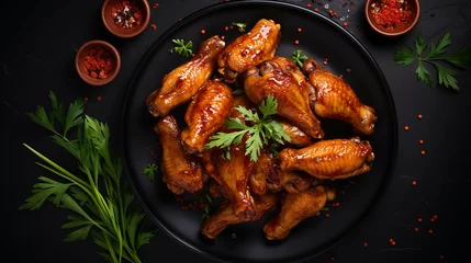 Fotobehang chicken wings. traditional asian recipe. dark background © Aura
