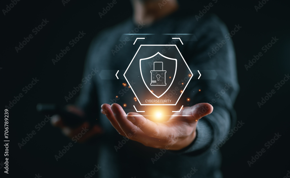 Aufkleber cybersecurity and privacy concepts to protect data. lock icon and internet network security technolo