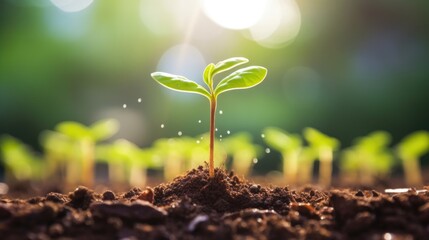 A plant sprouting from a seedling with the word growth written on it, representing the growth and progress that comes from consistent effort and strategizing. - obrazy, fototapety, plakaty