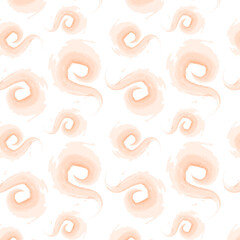 Seamless pattern of abstract circle brush strokes in trendy monochrome Peach Fuzz shades. Isolate