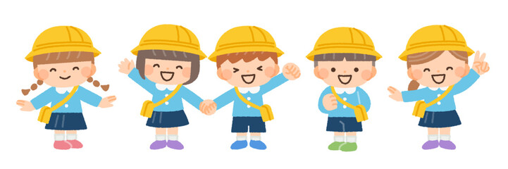 幼稚園の制服を着る子供たちのイラスト素材