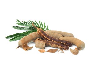 Fresh and perfectly ripe sweet tamarind.  Placed isolated on a white background.