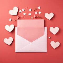 Valentine hearts with red paper envelope