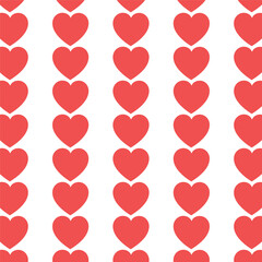 Vector pattern red hearts decoration, flat icons on white background for Valentines Day holiday or Weddings. Holiday seamless pattern design, backgrounds, prints