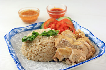 Hainanese Chicken Rice or Rice Steamed with Chicken
