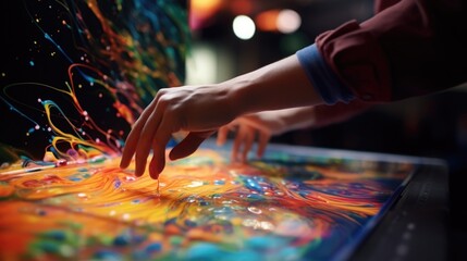 Closeup of a hand gripping a motion controller as it navigates through a virtual painting, creating brushstrokes with every movement.