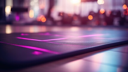 Closeup of a workout mat with sensors that track balance and form during a yoga session.
