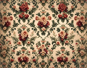 Vintage floral wallpaper with symmetrical pattern - 706792446