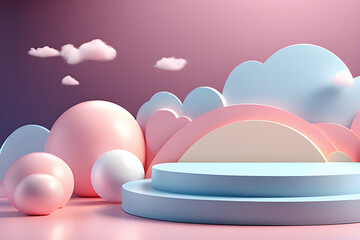 Abstract Minimal Concept Pastel Pink Blue Background - 3D Rendering Neckup Template for Product Presentation with Single Phase, Cloud, and Abstract Landscape generative ai
