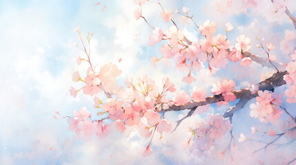 桜の水彩画　ふわふわ優しい手描き風イラスト - obrazy, fototapety, plakaty